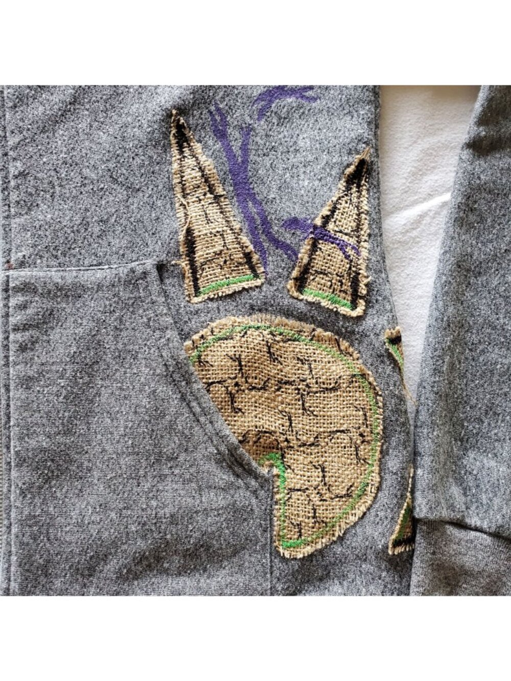 American Apparel Gray Zip Hoodie Burlap Sunburst Sun Ray Patchwork Size L Large - Picture 2 of 12